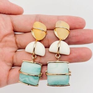 Gold Geometric Earrings Resin  Stones Bohemian Designed